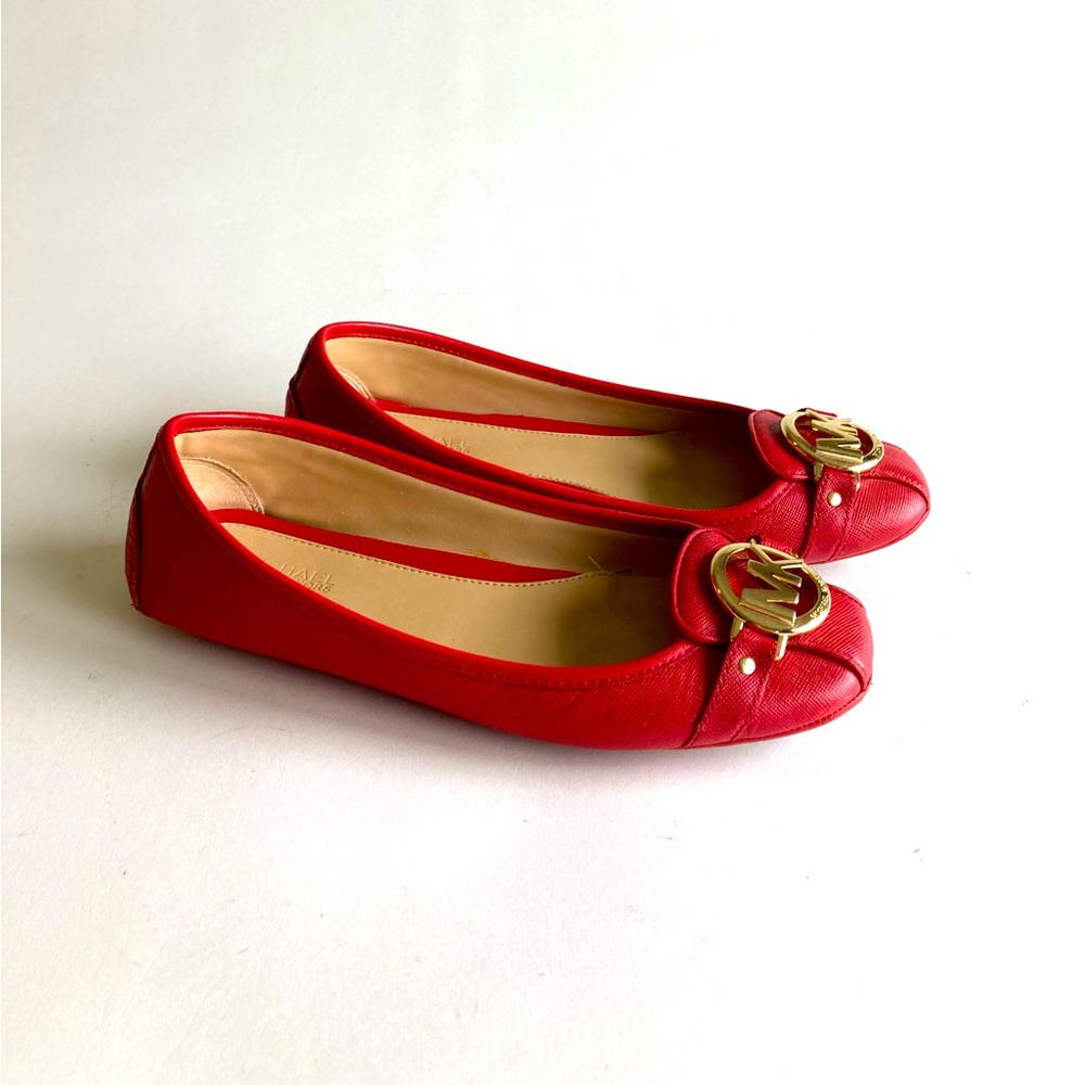 Michael Kors Red Leather Gold Metal Logo Rubber Outsole Flats size 6